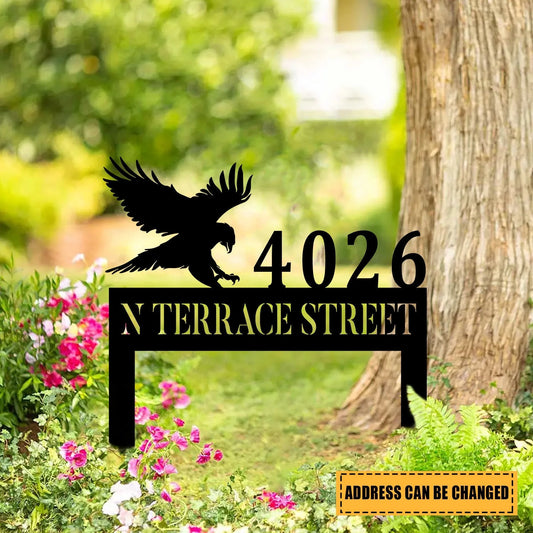 Personalized Street Name Hawk Metal Sign, Front Door Sign, Metal Laser Cut Metal Signs Custom Gift Ideas - 8 inches - metal sign