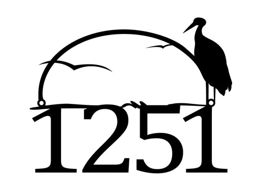 Metal House Numbers Sign Heron Cattails Laser Cut Steel - 8 inches - metal sign