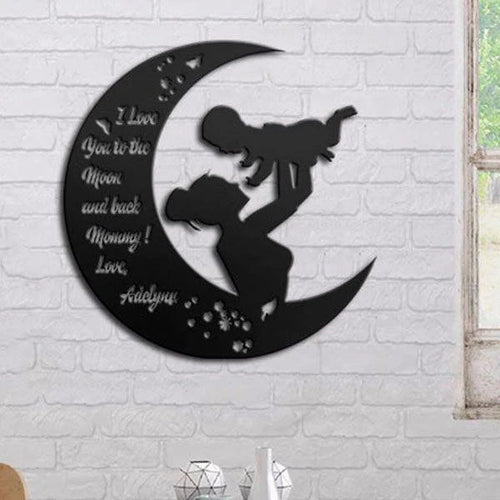 Family Mom I Love You To The Moon And Back Customized Name Cut Metal Sign