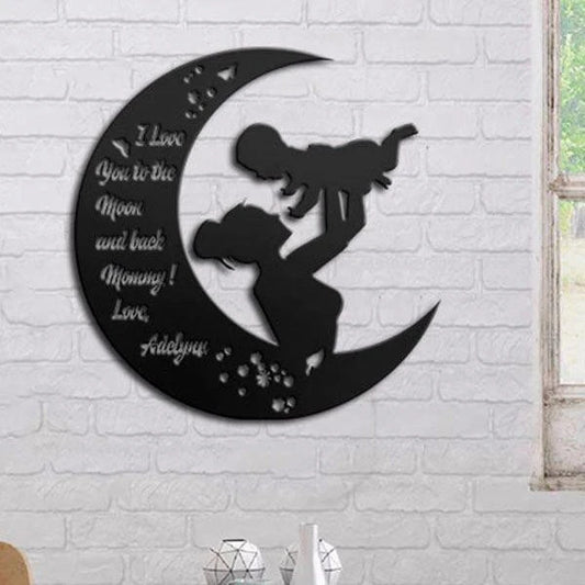 Family Mom I Love You To The Moon And Back Customized Name Cut Metal Sign - 8 inches - metal sign