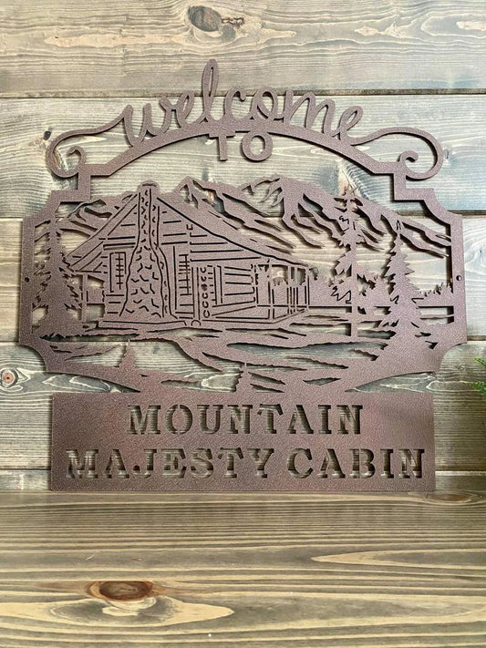 Mountain Majesty Cabin Sign Cut Metal Sign Metal House Sign - 8 inches - metal sign