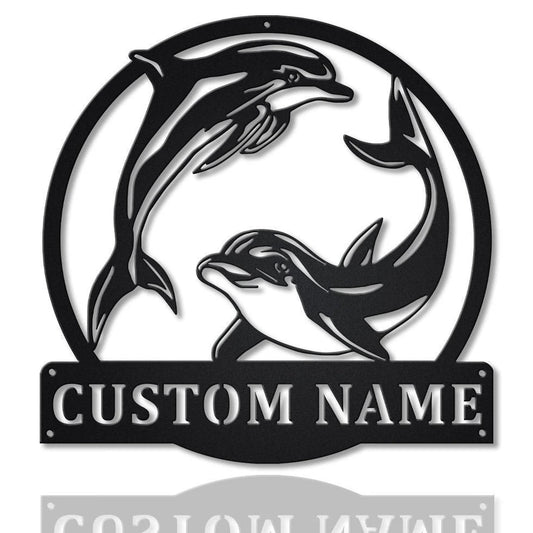 Personalized Couple Dolphin Metal Sign Art, Custom Dolphin Metal Sign, Beach Funny Gift, Decor - metal sign