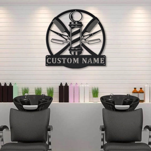 Barber Hair Stylist Monogram Personalized Metal House Sign