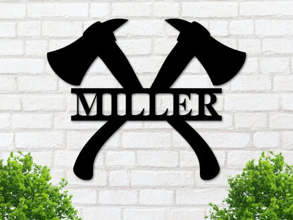 Firefighter Metal Hatchet Sign, Hatchet Monogram Sign, Metal Fire Department Sign, Monogram Door Hanger, Firefighter Gift, Father's Day Gift Laser Cut Metal Signs Custom Gift Ideas