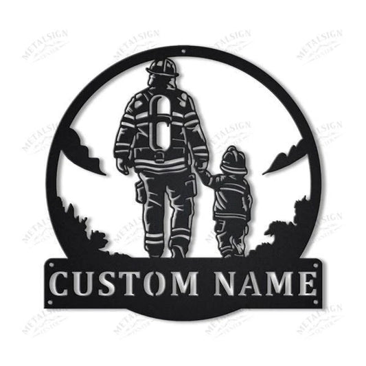 Firefighter Dad And Son Personalized Monogram Metal Wall Decor, Cut Metal Sign, Metal Wall Art, Metal - metal sign