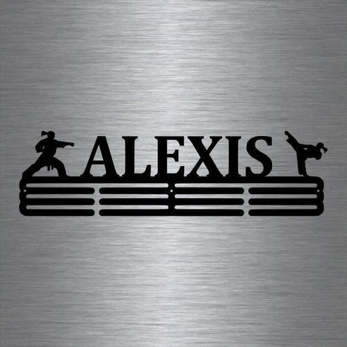 Karate Custom Name Female Medal Hanger Holder Display Rack 3 Rung, Cut Metal Sign, Metal Wall Art Laser Cut Metal Signs Custom Gift Ideas