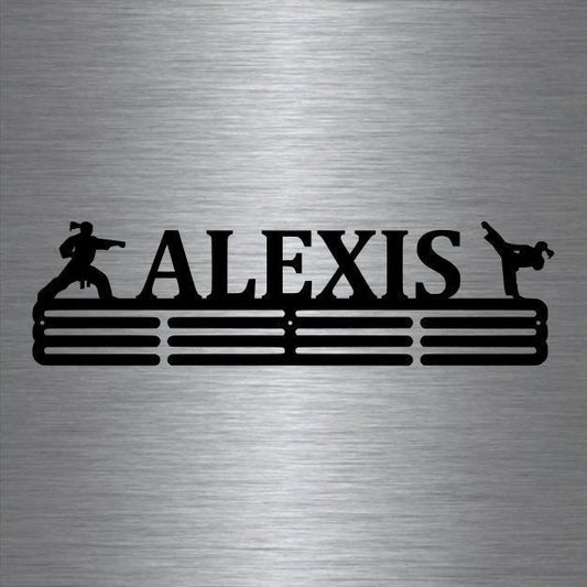 Karate Custom Name Female Medal Hanger Holder Display Rack 3 Rung, Cut Metal Sign, Metal Wall Art Laser - metal sign