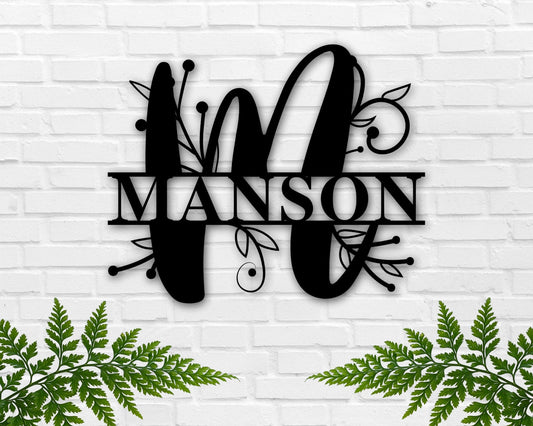 Family Name Metal Sign, Personalized Monogram, Door Hanger, Front Door Sign, Home Last Name Initial - metal sign
