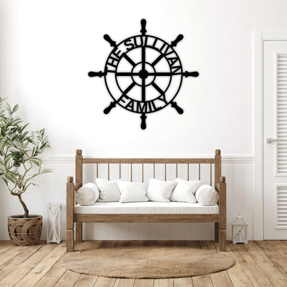 Personalized Wheel Ship Metal Sign, Custom Wheel Ship Wall Art, Lake House Decor, Beach House Decor, Family Name Sign, Nautical Decorations, Laser Cut Metal Signs Custom Gift Ideas