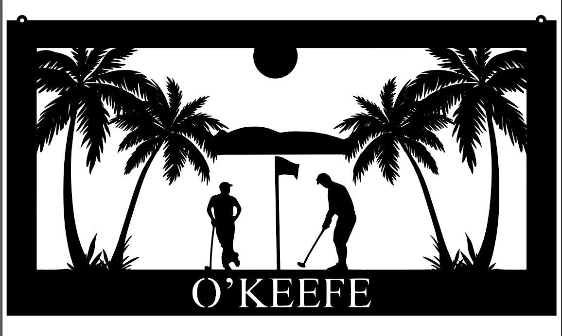 Metal Golfing Sign golfing Scene Palm Tree 3foot Metal House Sign