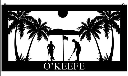 Metal Golfing Sign golfing Scene Palm Tree 3foot Metal House Sign