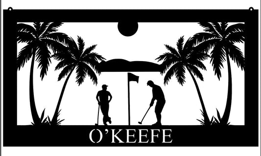 Metal Golfing Sign golfing Scene Palm Tree 3foot Metal House Sign - 8 inches - metal sign