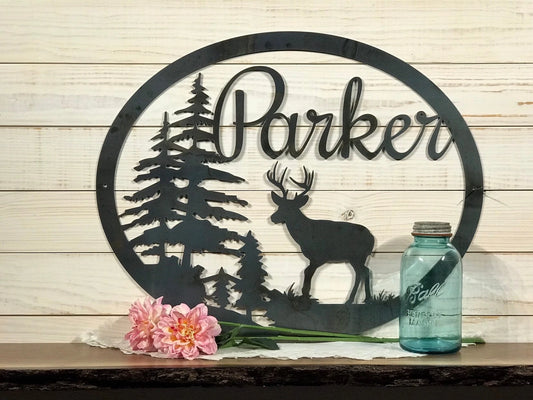 Last Name Metal Deer Sign Deer Hunter Gift 30 Inch Large Metal Sign - 8 inches - metal sign