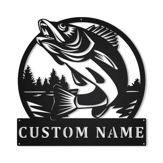 Personalized Walleye Fishing Metal Sign Art, Custom Walleye Fishing Metal Sign, Walleye Fishing Gifts For - metal sign