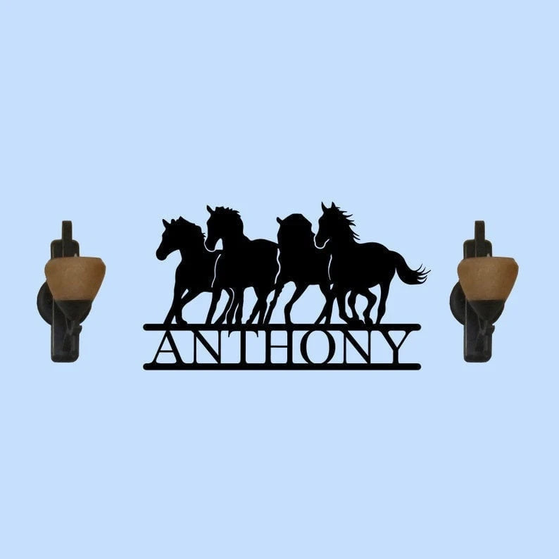 Four Running Horses Name Sign Steel Personalized Metal Wall Sign Customized With Name Indoor Or Outdoor