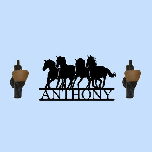 Four Running Horses Name Sign Steel Personalized Metal Wall Sign Customized With Name Indoor Or Outdoor