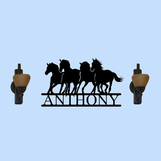 Four Running Horses Name Sign Steel Personalized Metal Wall Sign Customized With Name Indoor Or Outdoor - 8 inches - metal sign