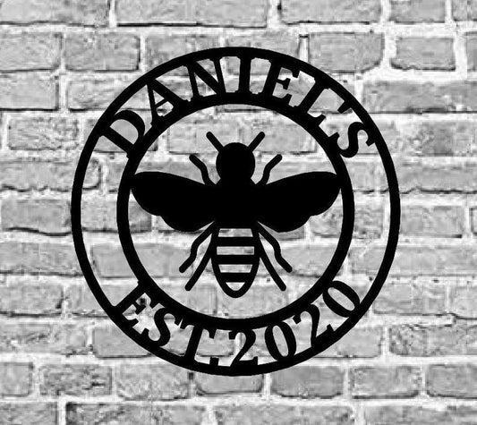 Honey Bee Family Name Established Sign Custom Metal Sign - 8 inches - metal sign