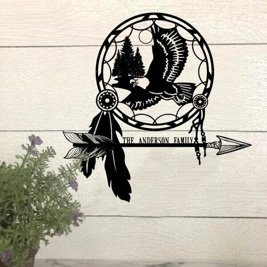 Eagle Lovers Personalized Meta Sign Dream Catcher Native American House Sign Laser Cut Metal Signs Custom Gift Ideas - 8 inches - metal sign