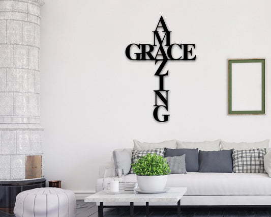 Religious Decor Amazing Grace Metal Sign Metal God Word Sign Custom Metal Cross Amazing Cross Religious Decor Religious Gifts And Art - 8 inches - metal sign