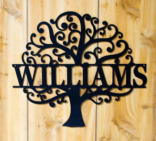 Tree Of Life Family Name Personalized Wedding Anniversary Gift Custom Family Name Sign - 8 inches - metal sign