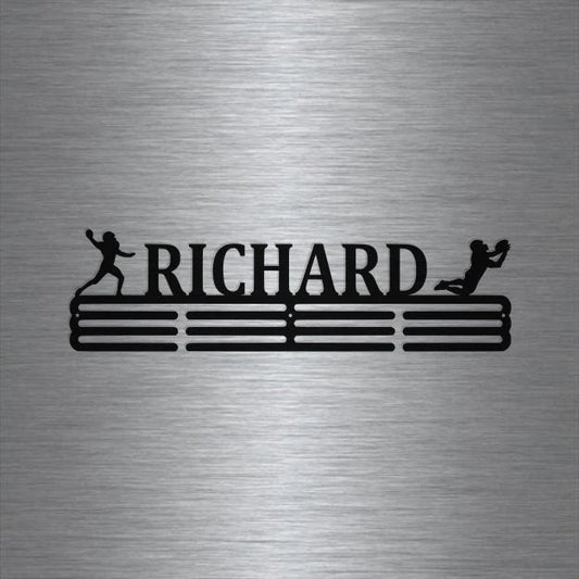Football Custom Name Medal Hanger Holder Display Rack 3 Rung, Cut Metal Sign, Metal Wall Art, Laser Cut Metal Signs Custom Gift Ideas - 8 inches - metal sign