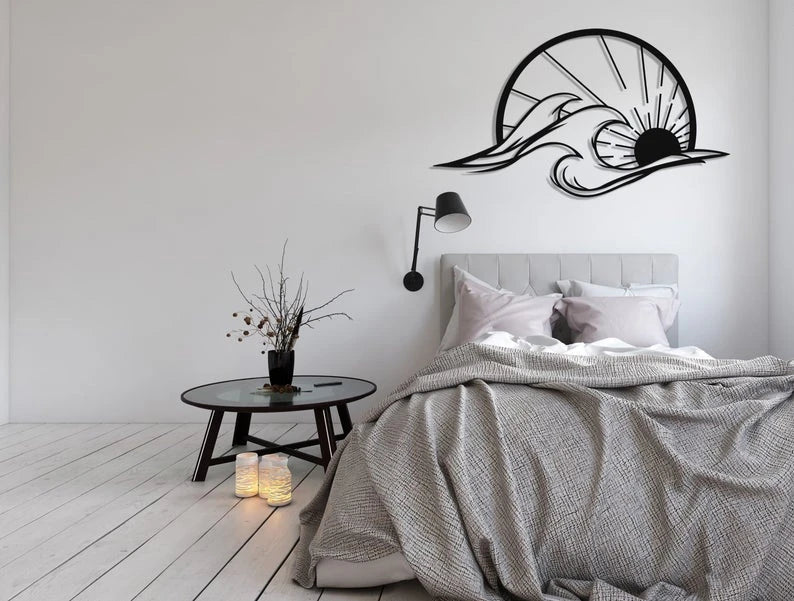 Sun and Waves Wall Art Decor Cut Metal Sign Laser Cut Metal Signs Custom Gift Ideas