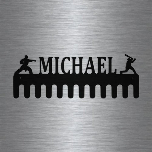 Baseball And Karate Custom Name Medal Hanger Holder Display Rack Male 12 Hooks, Cut Metal Sign, Metal Wall Art, Laser Cut Metal Signs Custom Gift Ideas