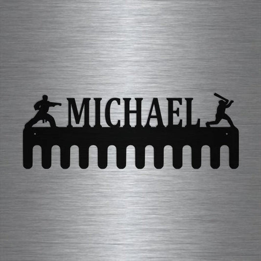 Baseball And Karate Custom Name Medal Hanger Holder Display Rack Male 12 Hooks, Cut Metal Sign, Metal Wall Art, Laser Cut Metal Signs Custom Gift Ideas