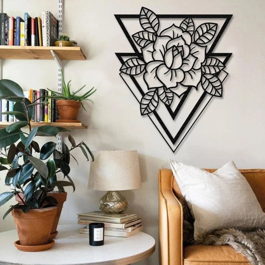 Trigon Flower Triangular Wall Art Decor Cut Metal Sign Laser Cut Metal Signs Custom Gift Ideas - 8 inches - metal sign