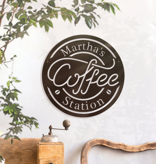 Custom Coffee Station, Your Name Coffee Sign Laser Cut Metal Signs Custom Gift Ideas - 8 inches - metal sign
