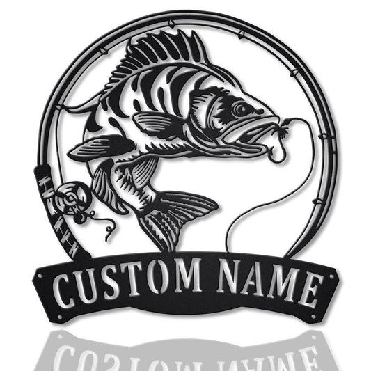 Personalized Perch Fishing Fish Pole Metal Sign Art, Custom Perch Fishing Metal Sign, Perch Fishing Gifts - metal sign