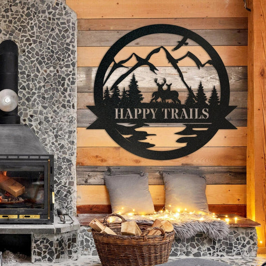 Happy Trails Deer Camp Cut Metal Sign Laser Cut Metal Signs Custom Gift Ideas - 8 inches - metal sign