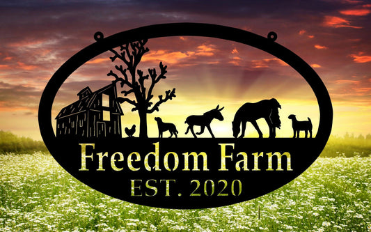 Metal Farm Sign , Barn And Donkey, Horse, Chicken, Dog, And Goat Personalized Family Name Metal Sign - wedding detail