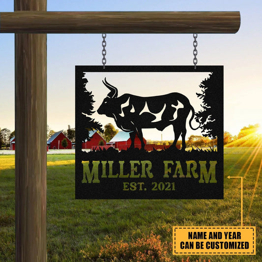 Personalized Metal Farm Sign Bull, Custom Outdoor Farmhouse, Ranch, Stable, Wall Decor Art Gift, Metal - metal sign