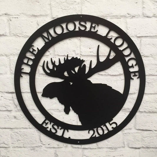 Personalized Moose Hunter Cabin Sign Cut Metal Sign Metal House Sign - 8 inches - metal sign