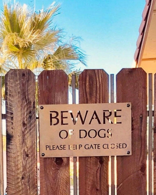 Metal Beware Of Dogs Keep Gate Closed Sign With Powder Coat Finish Metal House Sign - 8 inches - metal sign