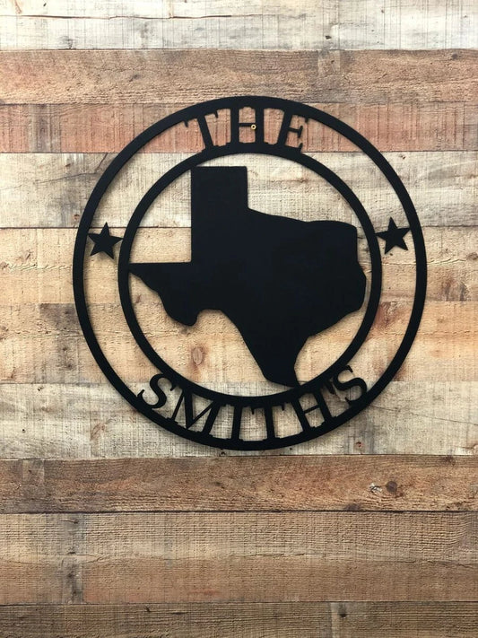 Personalized Name Texas State Circle Monogram Cut Metal Sign, Wall Decor Metal Sign, Home Decor Metal Art - metal sign