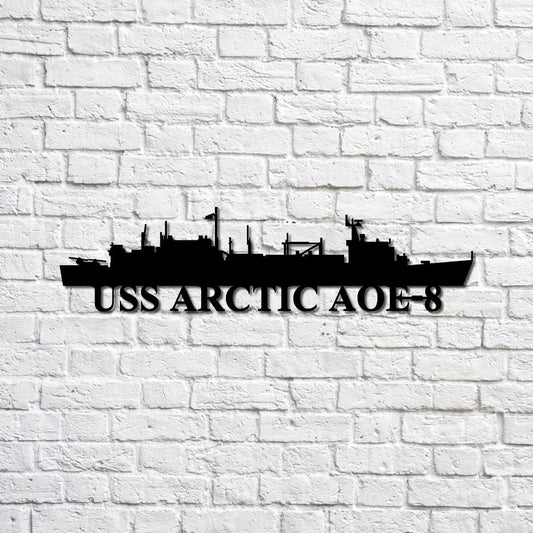 Uss Arctic Aoe8 Navy Ship Metal Sign, Memory Wall Metal Sign Gift For Navy Veteran, Navy Ships Silhouette - metal sign