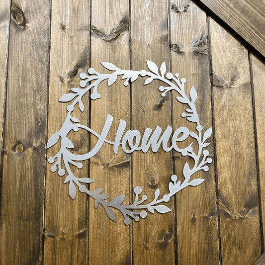 Floral 'home' Door Wreath Cut Metal Sign Metal House Sign - 8 inches - metal sign