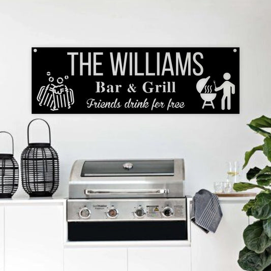 Personalized Bar & Grill Friends Drink For Free Metal Sign, Rustic Bbq Decor With Vintage Distressed - metal sign