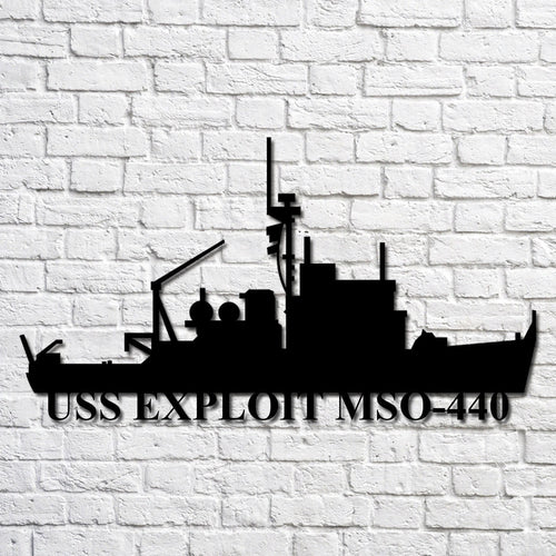 Uss Exploit Mso440 Navy Ship Metal Art, Custom Us Navy Ship Cut Metal Sign, Gift For Navy Veteran, Navy Ships Silhouette Metal Art, Navy Home Decor Laser Cut Metal Signs Custom Gift Ideas