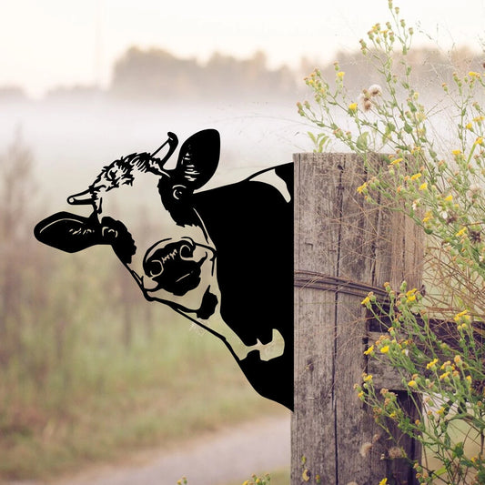 Funny Cow Metal Sign, Dairy Cattle Tree Stake, Holstein Friesian Cattle Steel Art, Metal Laser Cut Metal Signs Custom Gift Ideas - 8 inches - metal sign
