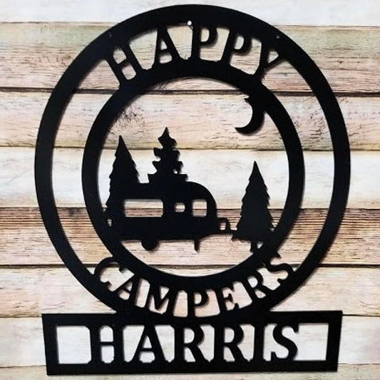 Happy Camper Decor Family Sign For The Campsite Great Rv & Campground Gift Idea - 8 inches - metal sign