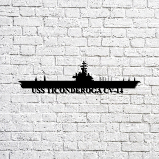 Uss Ticonderoga Cv14 Navy Ship Metal Sign, Memory Wall Metal Sign Gift For Navy Veteran, Navy Ships Silhouette Metal Sign Laser Cut Metal Signs Custom Gift Ideas