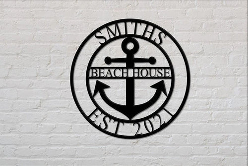 Family Last Name Sign With Anchor Sign, Beach House Sign, Metal Anchor Sign, Beach House Sign Personalized, Anchor Wall Decor Laser Cut Metal Signs Custom Gift Ideas