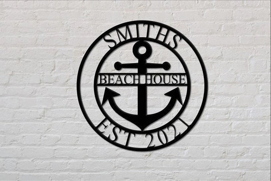 Family Last Name Sign With Anchor Sign, Beach House Sign, Metal Anchor Sign, Beach House Sign - metal sign