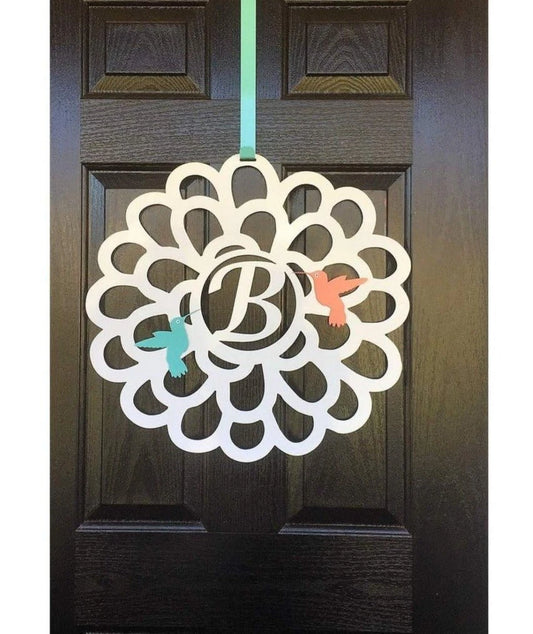 Flower & Hummingbirds Front Door Sign Cut Metal Sign Metal House Sign - 8 inches - metal sign
