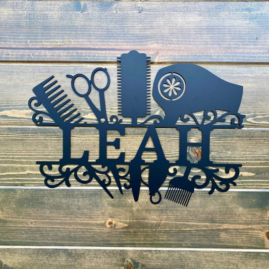 Hair Salon Name Sign Cut Metal Sign Metal House Sign - 8 inches - metal sign