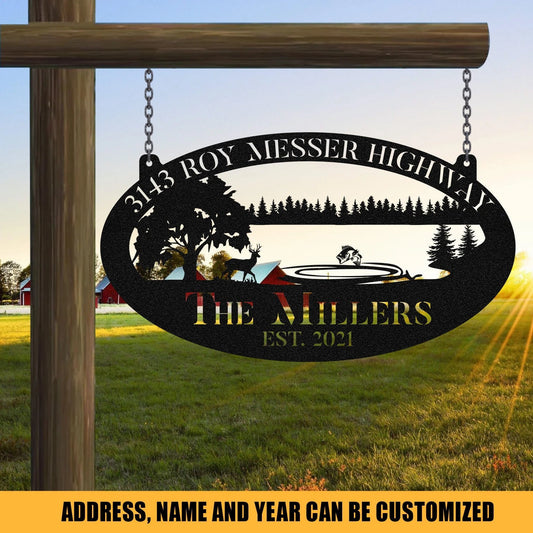 Personalized Family Name Bass Fishing Deer Hunting Hunter Metal Sign Monogram, Metal Laser Cut Metal Signs Custom Gift Ideas - 8 inches - metal sign